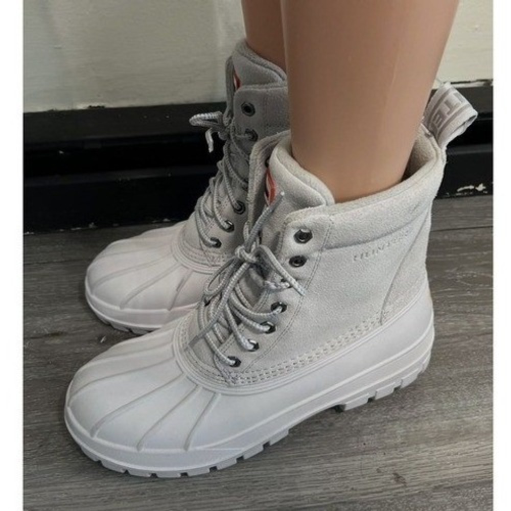 Hunter Gray White Winter Snow Boots Waterproof Lace-Up Duck Boots Size 12M Flaws